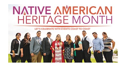Native American Heritage month logo with students