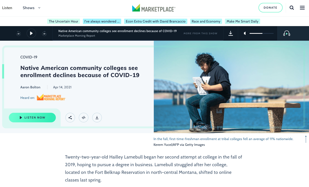Native American community colleges see enrollment declines - Marketpl_ - www.marketplace.org