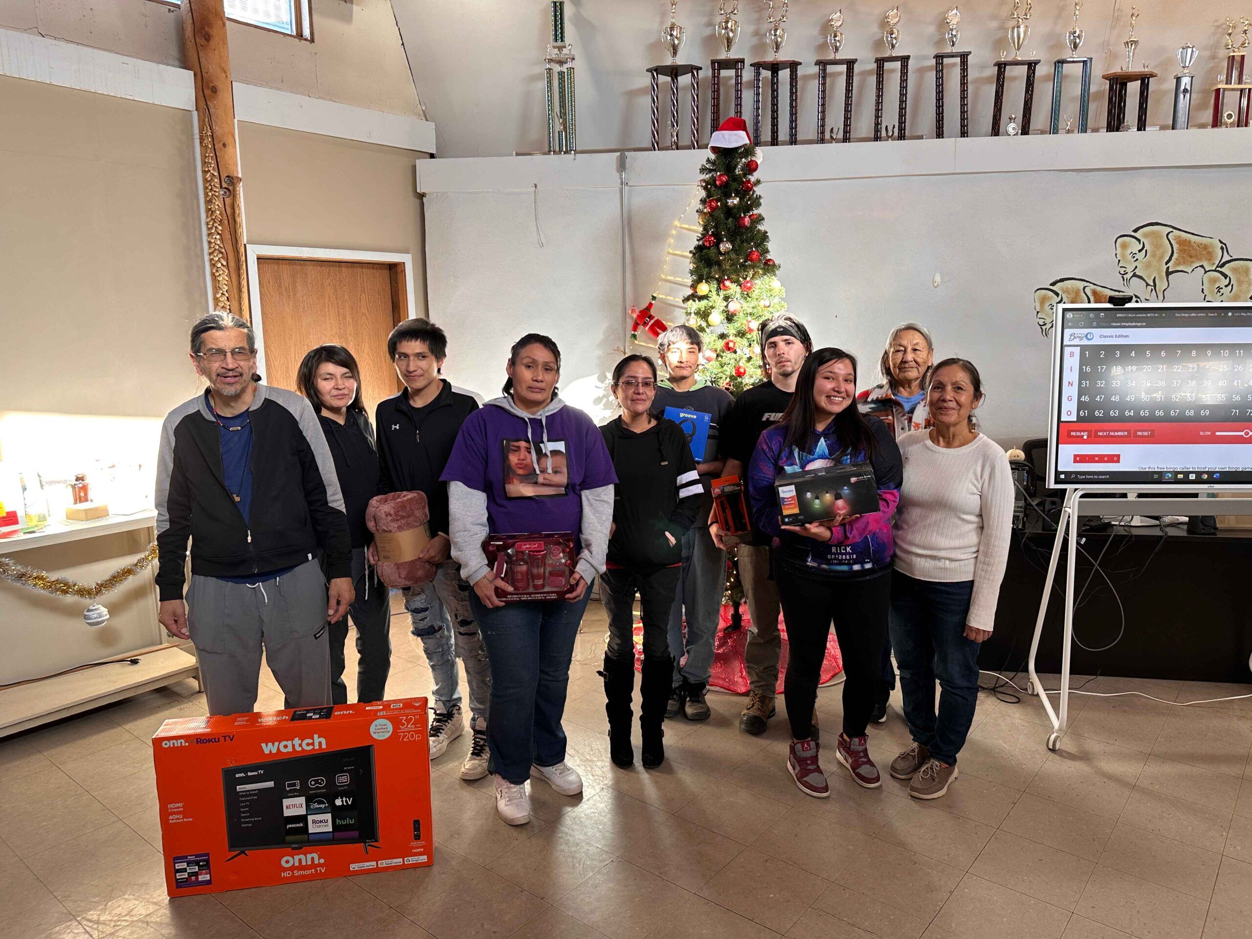 Students pictured with their bingo prizes (left to right): Wayne, Jossalyn, Jerome, Jamie, Vanessa, Jonathan, Kevin, Peyton; and Wilma (White River GED Tutor) and Denise (Assistant GED Examiner)