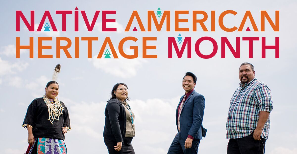 Photo of Native American College Students posed against a sky