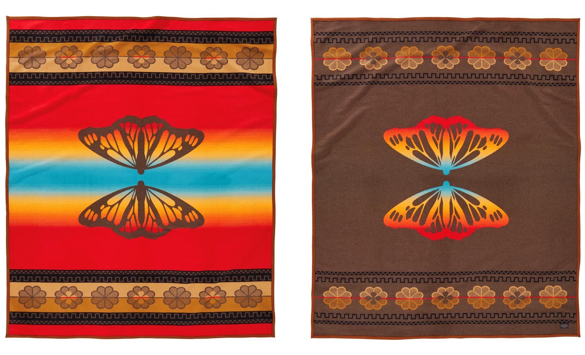 Blankets The front and back of the Butterfly blanket, honoring the Lakota leader Chief Sitting Bull.
