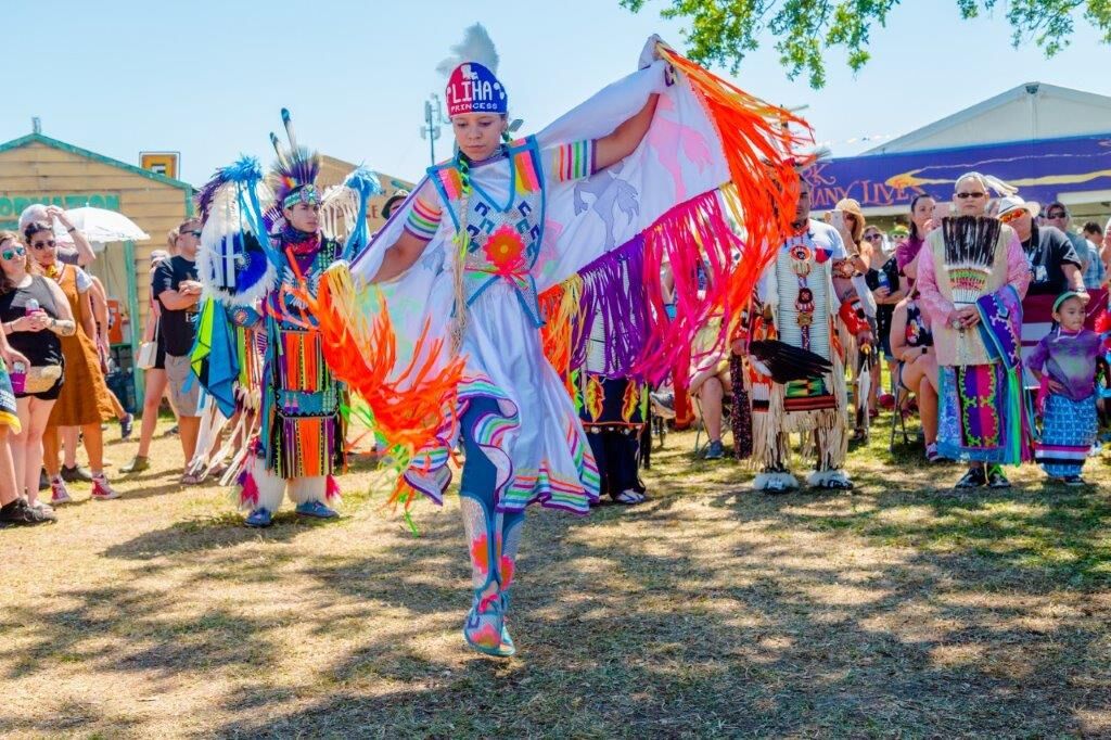 A Native American dancer performs in Louisiana.